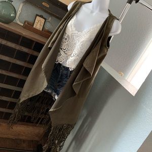 Olive Green Fringe Vest size Small